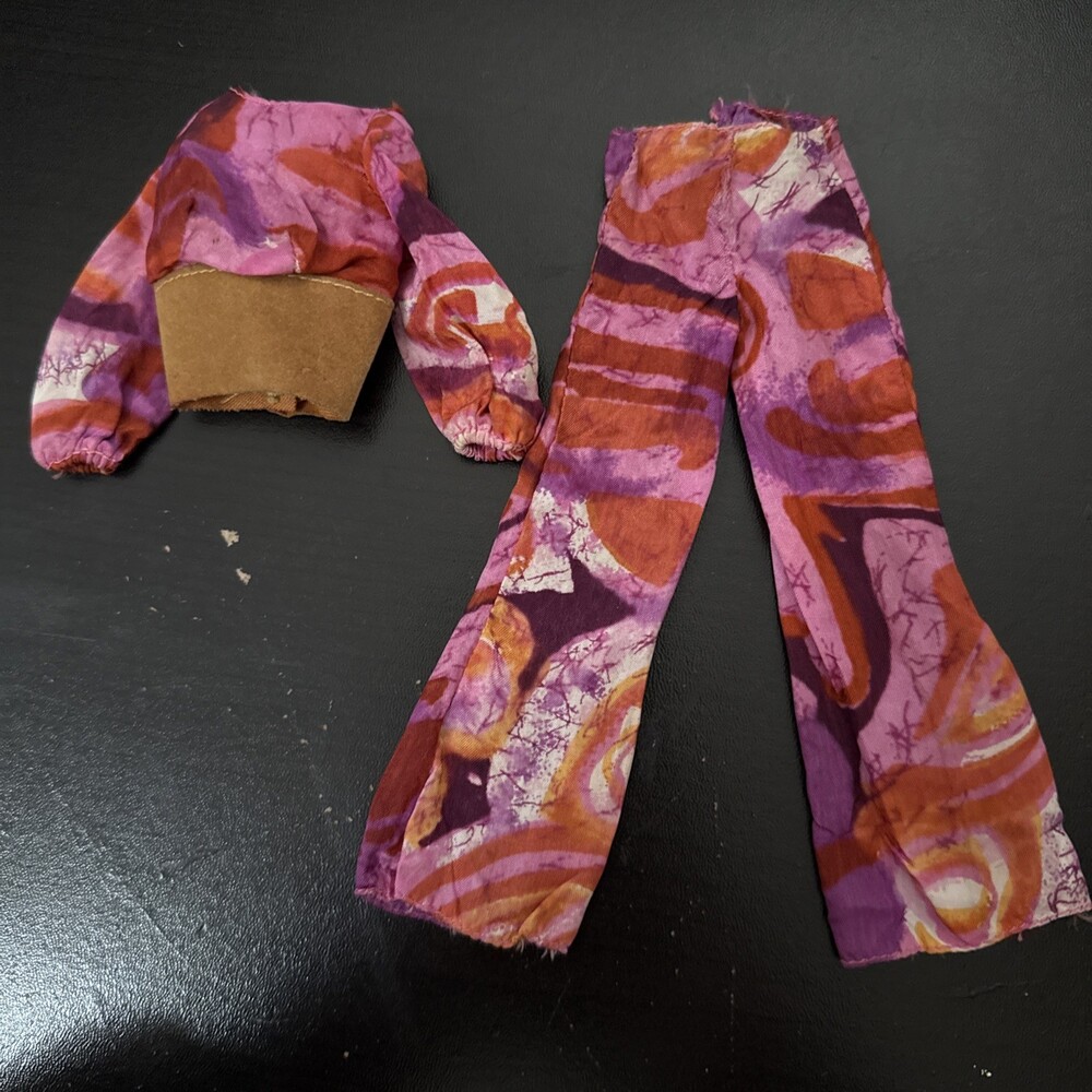Vintage Live Action Barbie Pink Blouse And Pants #1155 1970s Hippie Tie Dye Mod